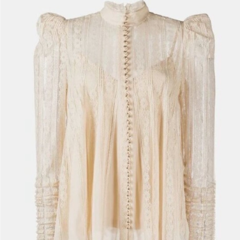 Zimmermann Wonderland Lace Vent Button Blouse Pearl Womens Size 2 US 6 - Picture 5 of 7